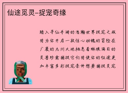 仙途觅灵-捉宠奇缘